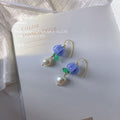 Glass Flower Bud Pearl Drop Earrings Gold Wire Hooks view 7