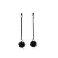 Black Woven Flower Ball Extra Long Chain Stud Earrings view 5