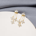 Gold Clear Crystal Leaf Cluster Tassel Drop Earrings view 2