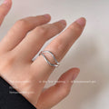 Silver-Tone Double Wave Cross Open Adjustable Band Ring view 2