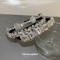 Black Headband With Clear Leaf Or Square Crystal Pattern view 3