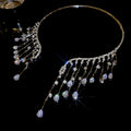 Silver Crystal Fringe Collar Necklace With Teardrop Dangles view 6