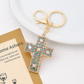 Gold Rhinestone Cross Keychain Hollow Metal Crystal Pendant view 2