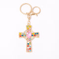 Rhinestone Cross Keychain Gold Clasp Clear Multicolor view 5