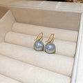 Gold Tone Hook Earrings with Gray Pearl Drops in Four Sizes view 8