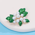Green Leaf Cluster Brooch With Graduated White Pearls view 4