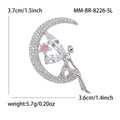 Fairy on Crescent Moon Brooch Pink Stones Gold Silver view 4
