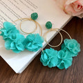 Fabric Flower Hoop Drop Earrings In Seven Bright Colors view 10