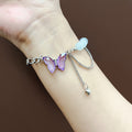 Purple Crystal Butterfly Silver Chain Bracelet Bead Heart Dangle view 2