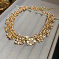 Gold Disc Flower Pearl Collar Necklace Cluster Stud Earrings view 6