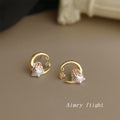 Gold Tone Crescent Moon White Rabbit And Clear Stone Stud Earrings view 4