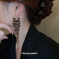 Black Crystal Chandelier Earrings With Gold Tone Tops view 3