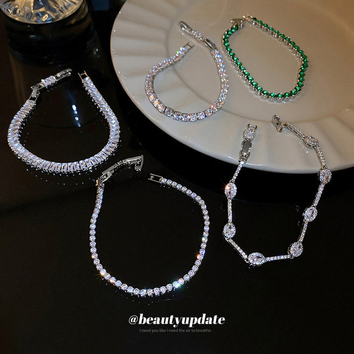 Silver Tone Tennis Bracelet In Three Clear Stone Cuts