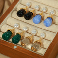 Pearl Stud Resin Teardrop Drop Earrings Gold or Steel view 2