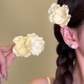 Fabric Double Rose Pearl Center Duckbill Hair Clip view 1