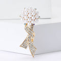 Pearl Bouquet Brooch Crystal Ribbon Bow Silver and Gold view 2