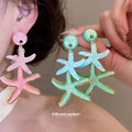 Gradient Starfish Drop Stud Earrings in Pink and Mint view 1