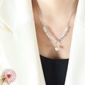 Steel Iridescent Cube Crystal Pearl Lariat Necklace view 3