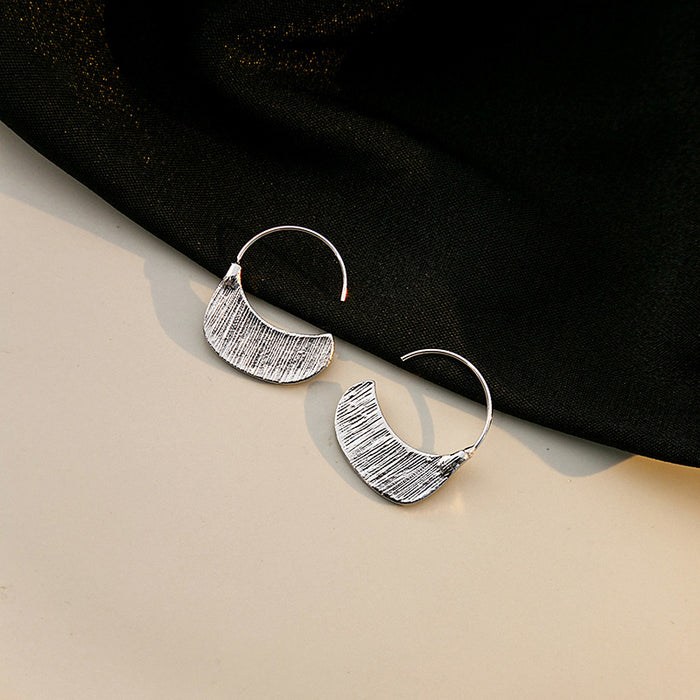 Silver Brushed Crescent Semi Circle Metal Ear Hook Earrings