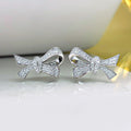 Silver Bow Pavé Stud Earrings In A Polished Decorative Design view 1