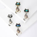 Crystal Cat Brooch Rhinestone Body Green Eyes Metal Pin view 2