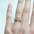 Gold Crown Style Ring Pear Clear Center Stone Accents view 4