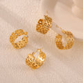 Gold Basketweave Lattice C Hoop Earrings Titanium Steel view 4
