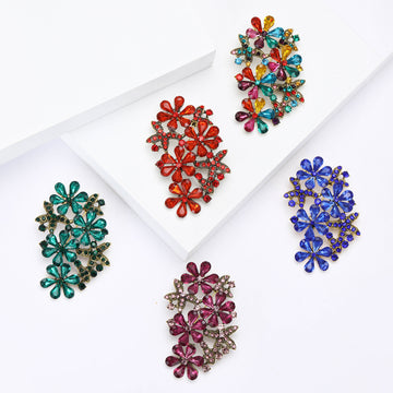 Antique Gold Crystal Flower Cluster Brooch Five Colors