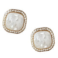 Gold Tone Square Frame Crushed White Shell Stud Earrings view 5