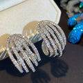 Silver Tone Layered Curve Crystal Stud Earrings Fashion Jewelry view 2