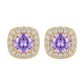Gold-Tone Purple Zircon Cushion Halo Stud Earrings view 5