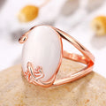 Rose Gold Tone Opalescent Cabochon Ring with Polished Metal Finish view 3