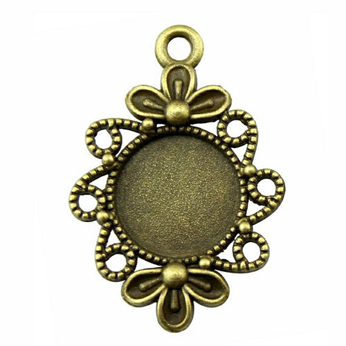 Bow Detail Round Cabochon Connector Trays in Two Finishes shown in image 4 with bow motifs and lace-like side loops