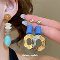 Geometric Resin And Shell Effect Long Drop Earrings view 2