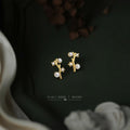 Gold Tone Branch White Pearl And Clear Flower Stud Earrings view 3