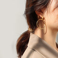 Interlocked Double Circle Thin Hoop Earrings Gold Steel view 3