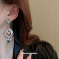 Pink and Blue Crystal Fan Teardrop Earrings Jewelry view 3