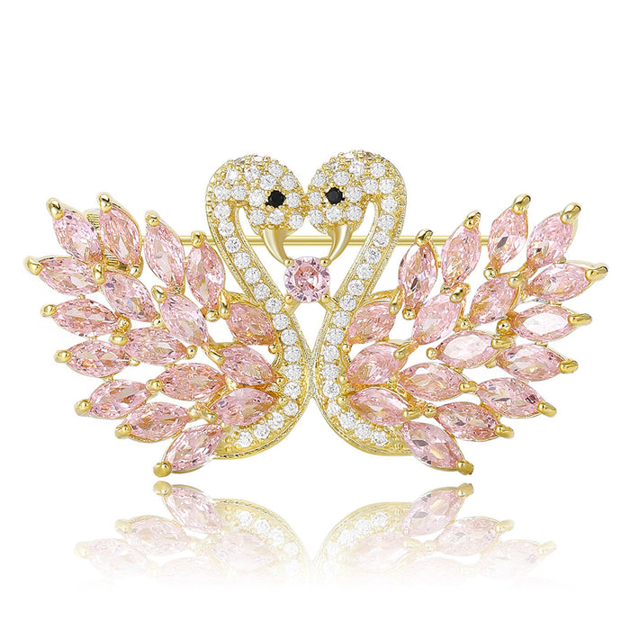 Double Swan Rhinestone Brooch in Four Colors Decorative Lapel Pin