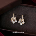 Gold Tone Clear Crystal Flower Stud Earrings Pavé Bar view 1