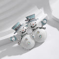 Aqua Silver Tone Christmas Snowman Crystal Pearl Look Metal Brooch Pin view 5