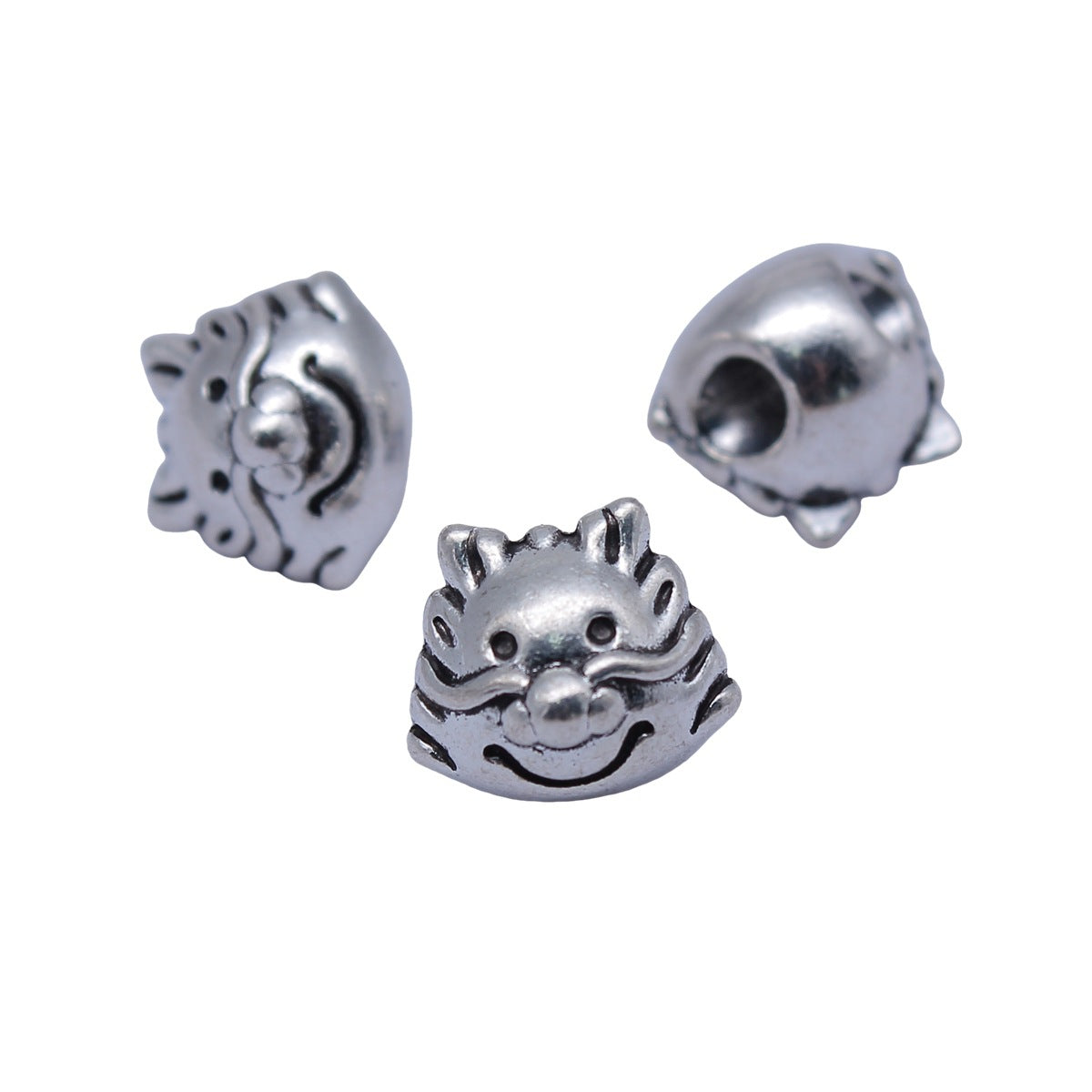 13x11x11mm 3.5g Antique Silver Zinc Alloy Dragon Head Through Hole Beads for Vintage Chinese Style Jewelry Making