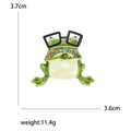 Green Frog in Square Glasses Brooch with Crystal Detail view 5