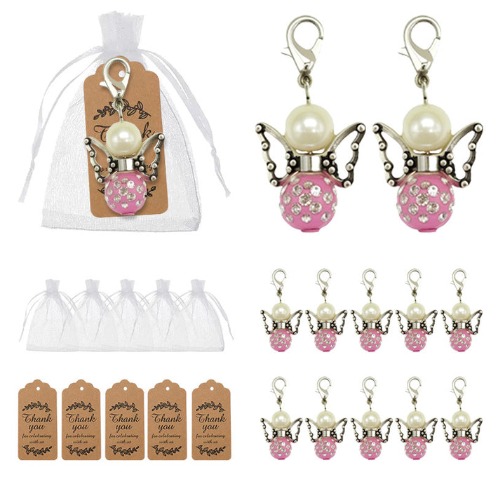 Pink Rhinestone Butterfly Angel Charm With Lobster Clasp