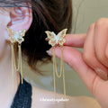 Butterfly Chain Tassel Clip On Earrings In Two Tones view 3