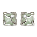 Silver Tone Pale Green Square Abstract Dancer Stud Earrings view 5