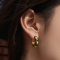 Enamel Flower Huggie Hoop Earrings Black Red and Blue view 4