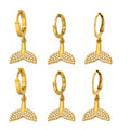 Crystal Whale Tail Hoop Earrings in Gold and Silver Tone view 5