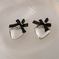 Black Gem Silver Heart Drop Earrings Black Ribbon Bow view 4