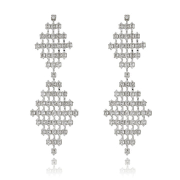 Silver Tone Geometric Crystal Tassel Geometric Crystal Two Designs Metal Dangle Earrings