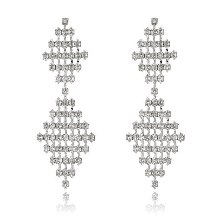 Silver Tone Geometric Crystal Tassel Geometric Crystal Two Designs Metal Dangle Earrings